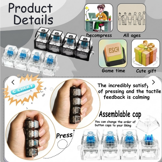 Stress Relief Keyboard Keychain | Mechanical Clicky Fidget Keychain for Everyday Carry