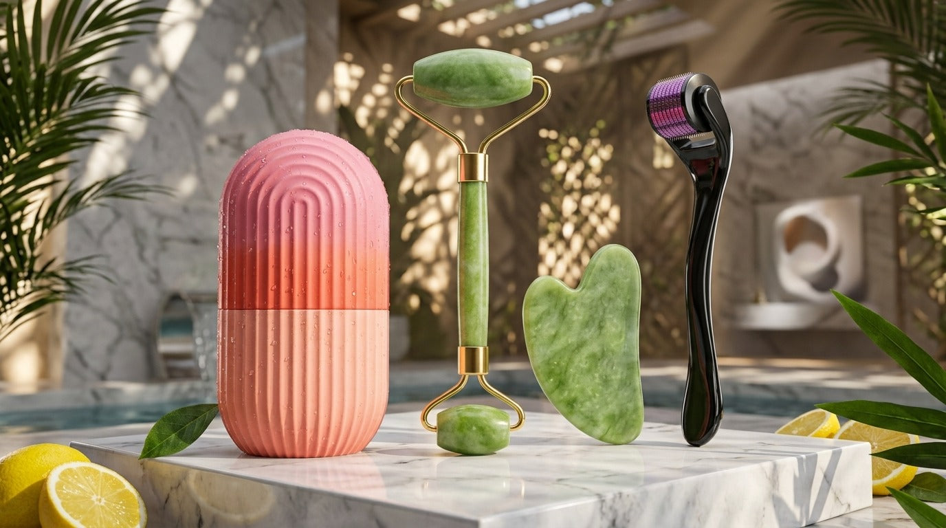 Ultimate 4-in-1 Facial Care Bundle โ Derma Roller, Jade Roller, Gua Sha & Ice Roller set