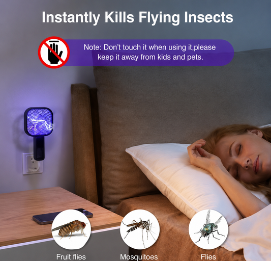 USB  Mosquito Swatter Racket | High-Power Electric Bug Zapper Bat with LED Light |Safe, Portable & Efficient