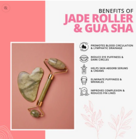 Jade Roller & Gua Sha Facial Massage Set – Reduce Puffiness & Enhance Natural glow