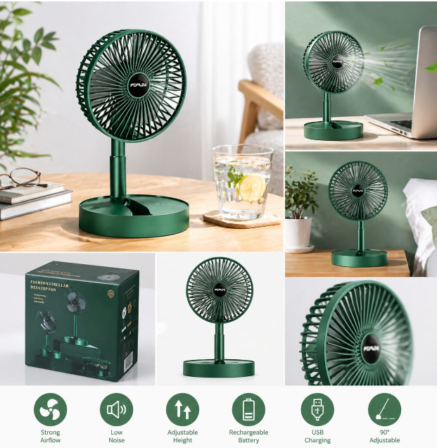 Portable Rechargeable Table Fan  – Silent, Compact & Stylish
