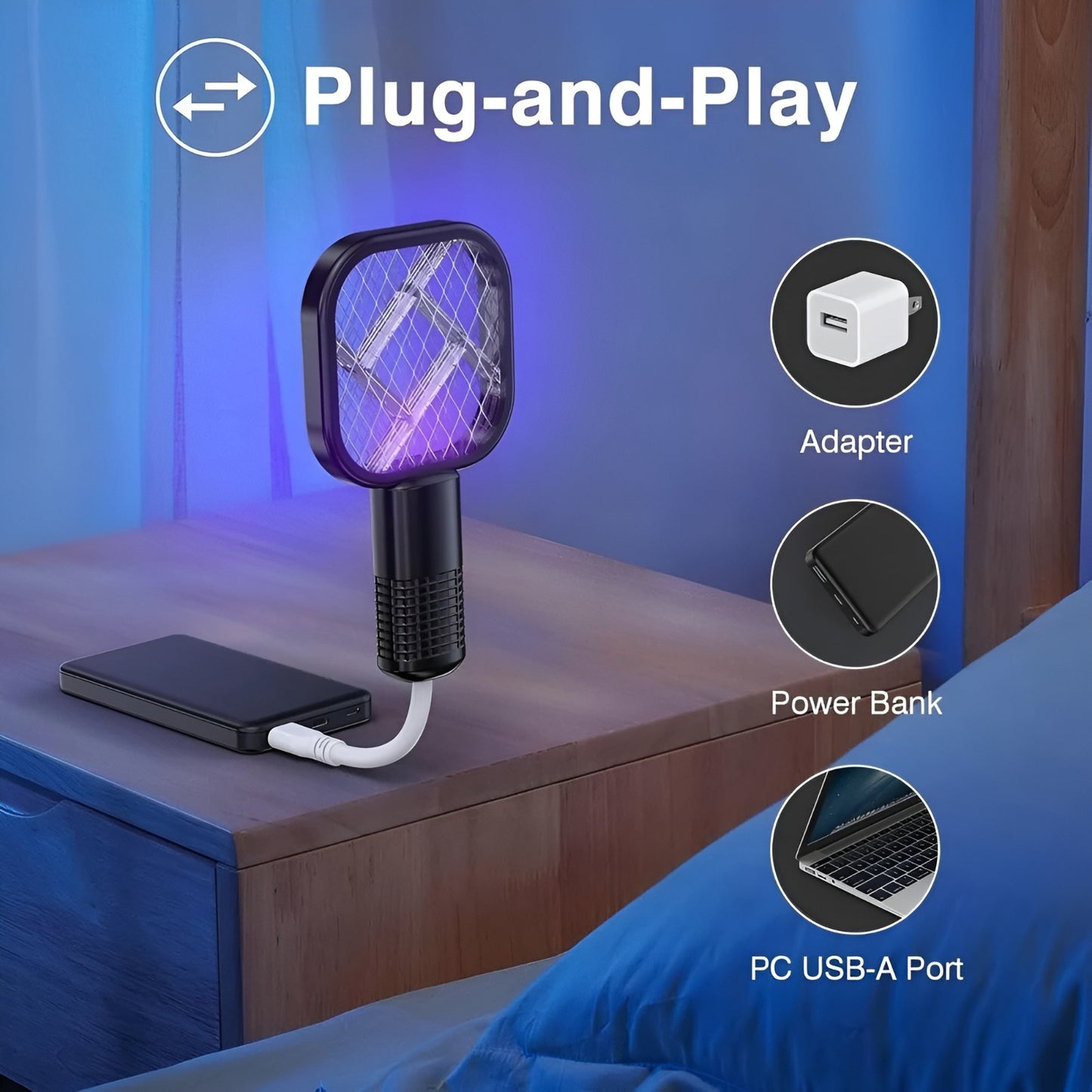 USB  Mosquito Swatter Racket | High-Power Electric Bug Zapper Bat with LED Light |Safe, Portable & Efficient