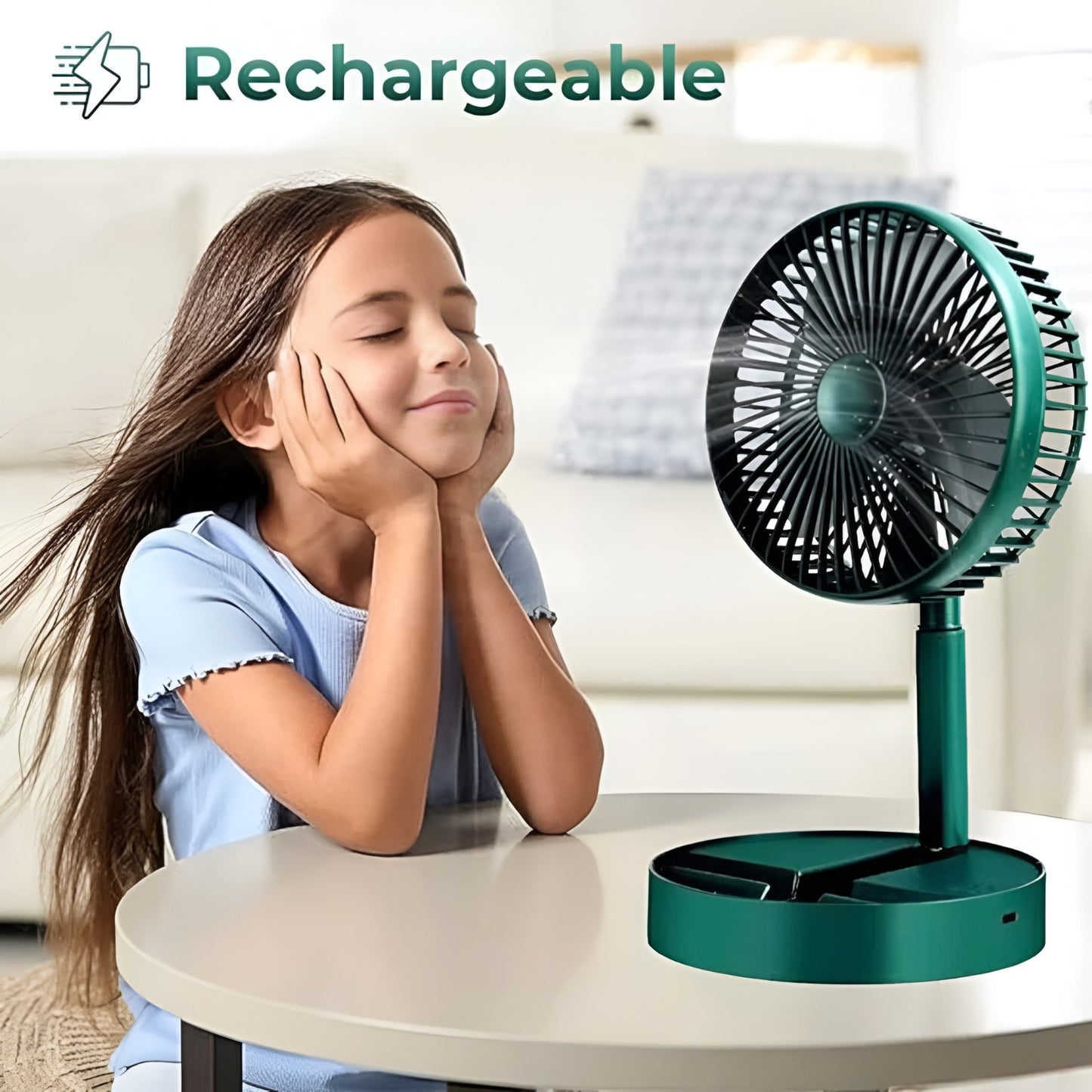 Portable Rechargeable Table Fan  – Silent, Compact & Stylish