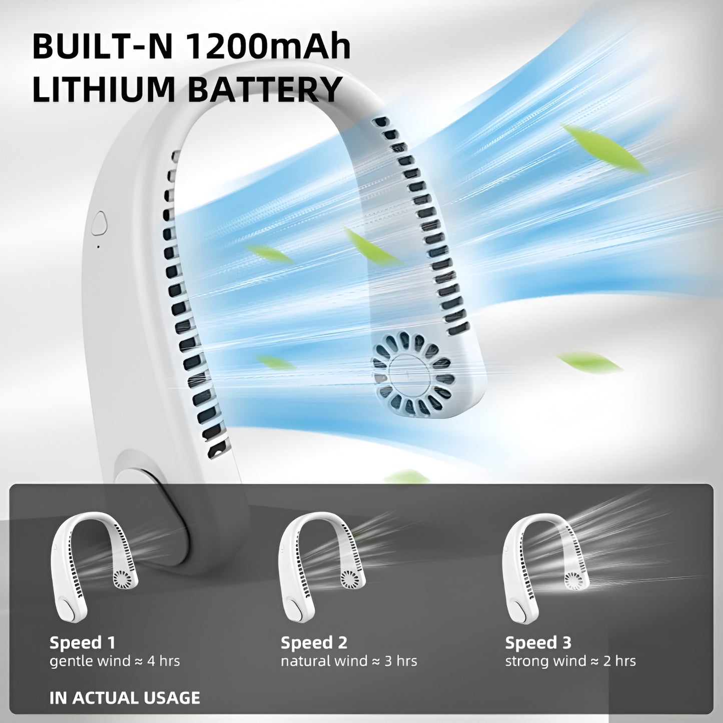 Portable Neck Fan – Hands-Free Bladeless Cooling Fan with USB Rechargeable Battery