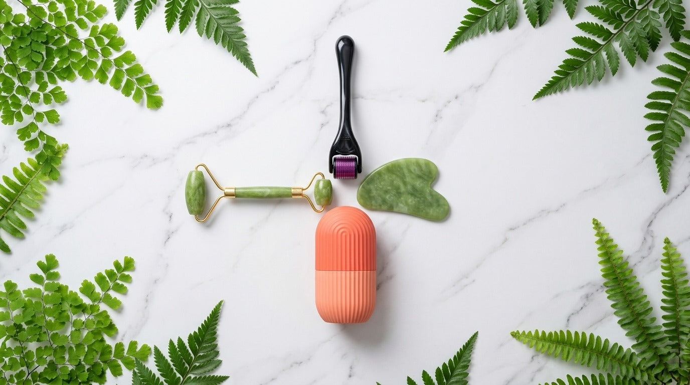 Ultimate 4-in-1 Facial Care Bundle – Derma Roller, Jade Roller, Gua Sha & Ice Roller set