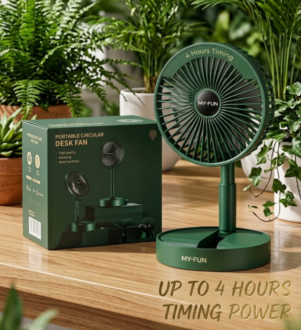 Portable Rechargeable Table Fan  – Silent, Compact & Stylish